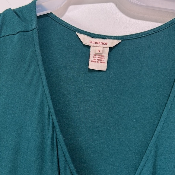 Sundance Reflection Dress Ruched Ruffle Midi Dress Teal Green Bodycon Size Small - Picture 5 of 8